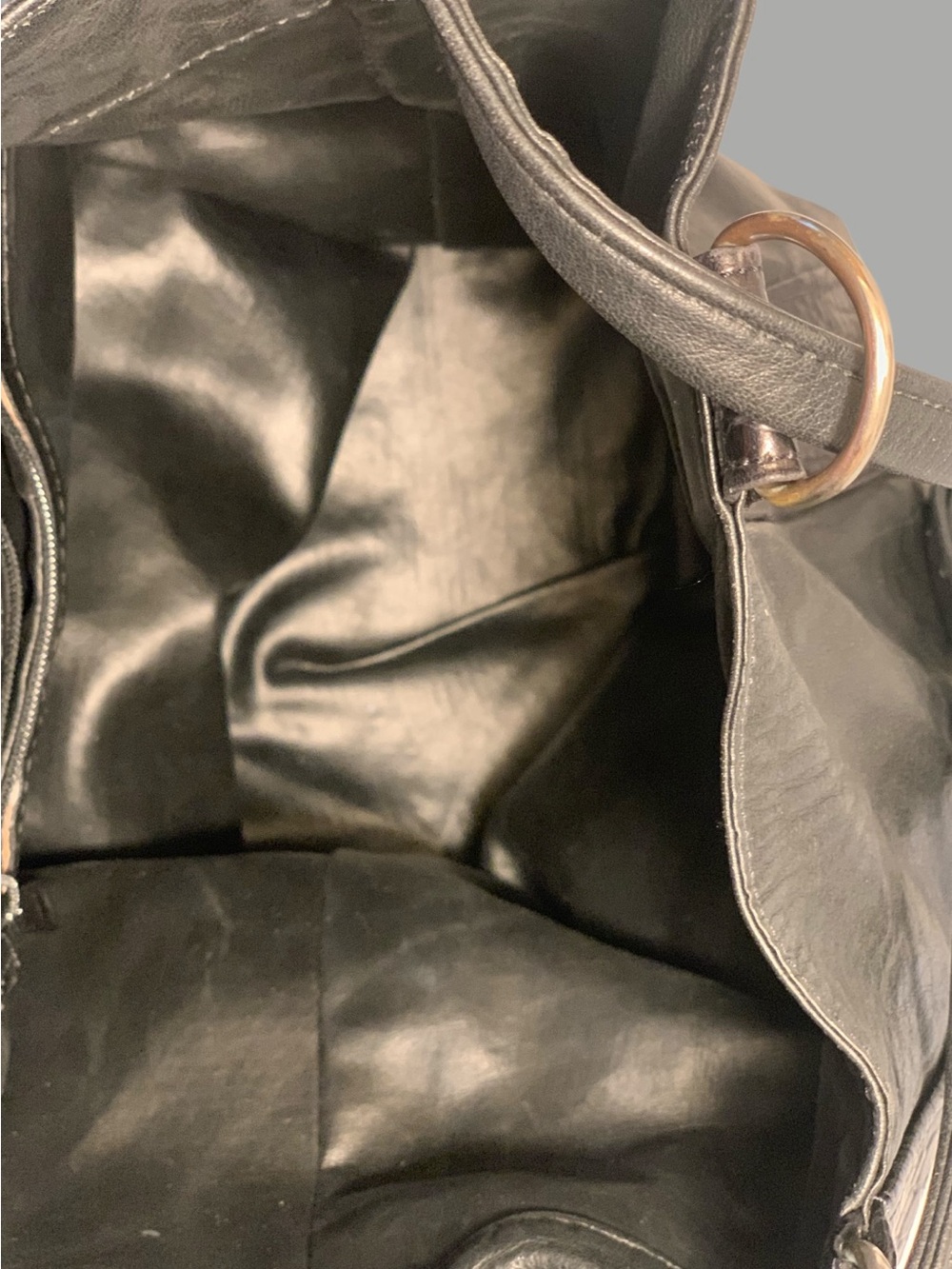 Black Leather Drawstring Backpack with Stud Accents very good condition - Picture 7 of 10